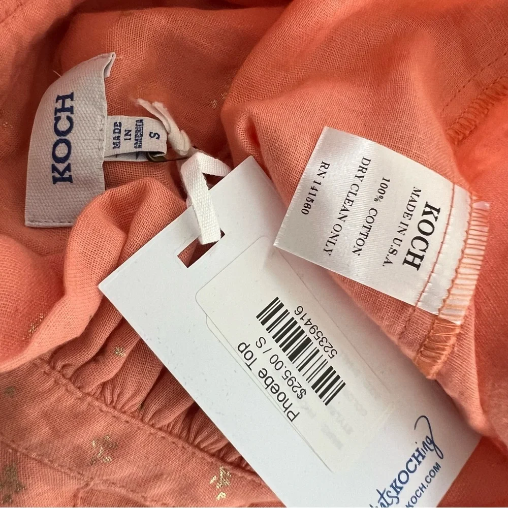 Delete Koch Phoebe Top Button Shirt Ruffle Collar Metallic Blouse Small - Picture 10 of 11